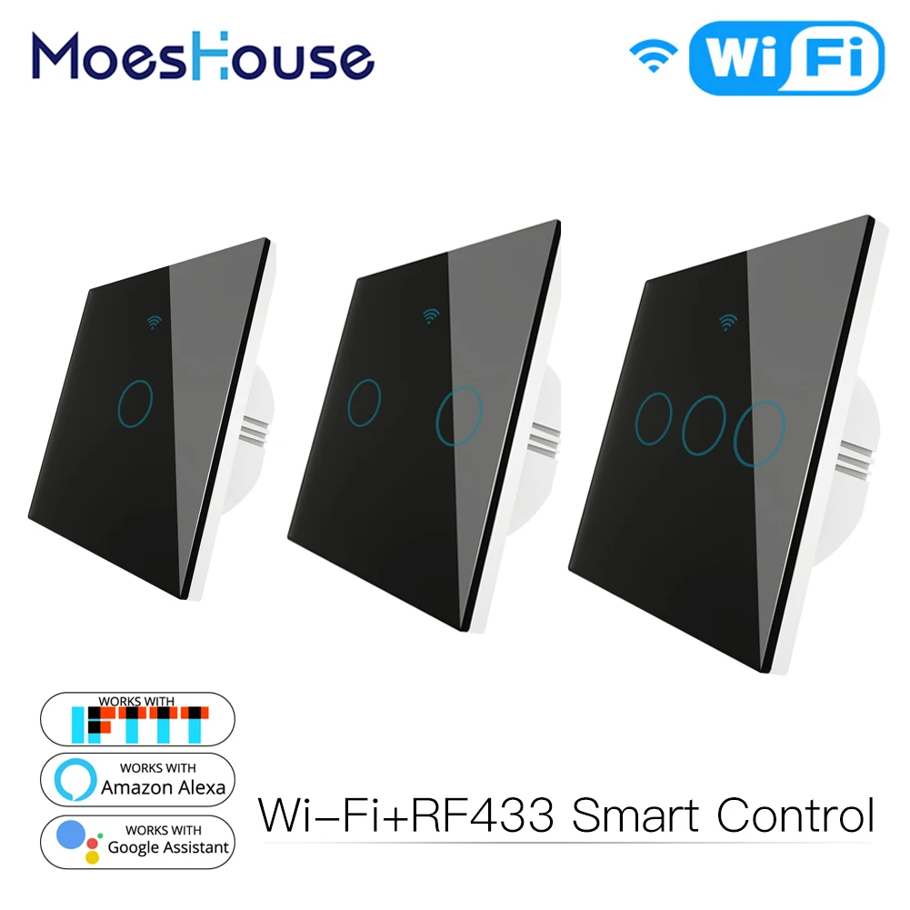 RF 433Mhz WiFi Smart Light Switch Smart Life Tuya Wireless Remote Control Work With Alexa Echo Google Home Black 1/2/3 Gang
RF 433Mhz WiFi Smart Light Switch Smart Life Tuya Wireless Remote Control Work With Alexa Echo Google Home Black 1/2/3 Gang
