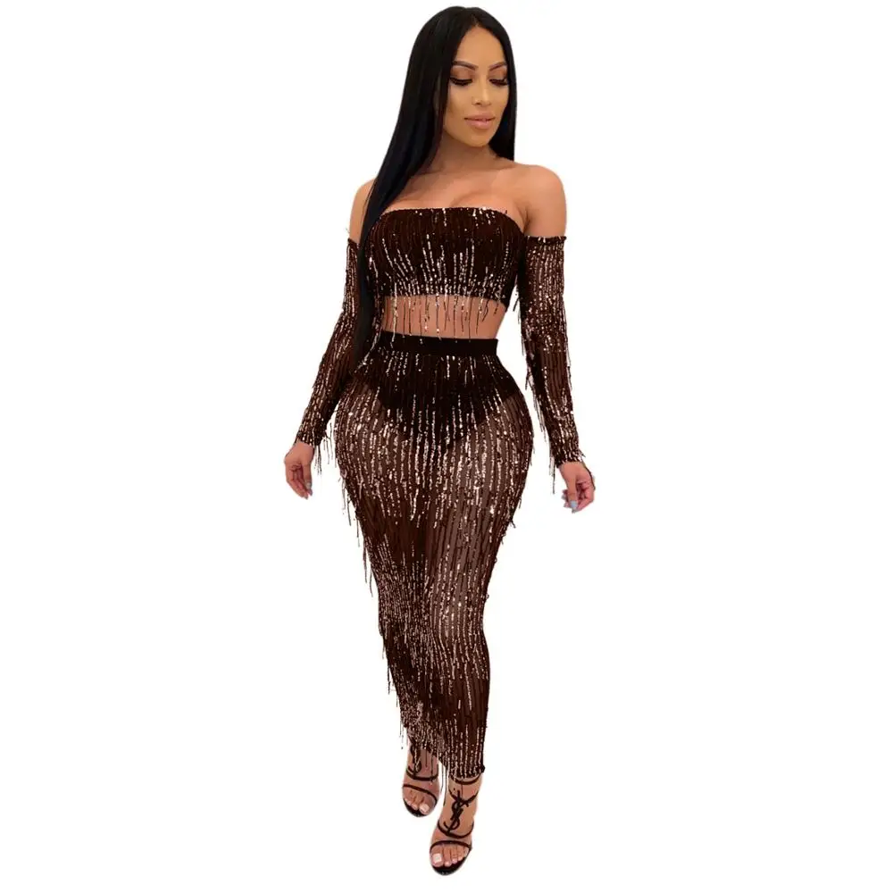 Echoine Sexy Transparent Sheer Mesh 2 Piece Set Crop Top and Skirt Sequin Tassel Bodycon Matching Set Party Club Outfis
Echoine Sexy Transparent Sheer Mesh 2 Piece Set Crop Top and Skirt Sequin Tassel Bodycon Matching Set Party Club Outfis