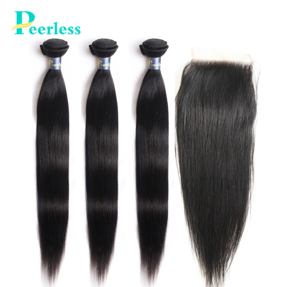 PEERLESS Virgin Hair Brazilian Straight Weave 3 Bundles With Closure 4*4 Swiss Lace Natural Color Raw Human Hair Extensions
PEERLESS Virgin Hair Brazilian Straight Weave 3 Bundles With Closure 4*4 Swiss Lace Natural Color Raw Human Hair Extensions
