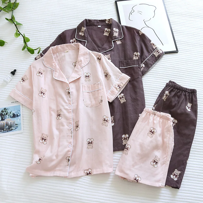 Japan's New Summer Couple Pure Cotton Pajamas Set Gossamer Comfortable Men and Women Pajamas with Shorts Bear Loose Home Wear
Japan's New Summer Couple Pure Cotton Pajamas Set Gossamer Comfortable Men and Women Pajamas with Shorts Bear Loose Home Wear
