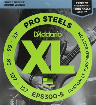 Eps300-5 prosteels strings for 5-string bass guitar, Lt top/Med bottom, 43-127, D'Addario
Eps300-5 prosteels strings for 5-string bass guitar, Lt top/Med bottom, 43-127, D'Addario