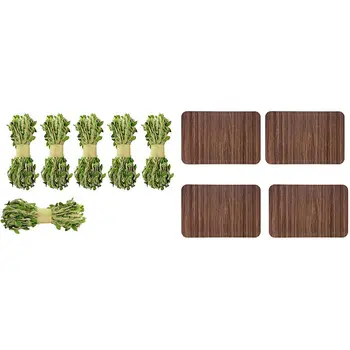 4Pcs Imitation Wood Grain Placemat Pad Waterproof Non Slip Table & 6 Rolls Artificial Vines Garland with Leaf Edges