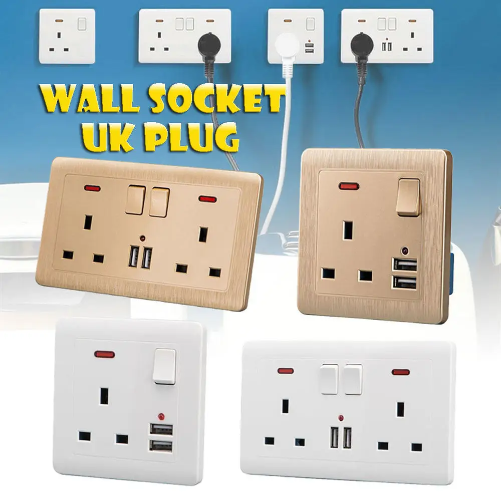 Double Wall UK Plug Socket 2 Gang 13A with 2 USB Charger Port Outlet Plate White Panel wall socket
Double Wall UK Plug Socket 2 Gang 13A with 2 USB Charger Port Outlet Plate White Panel wall socket