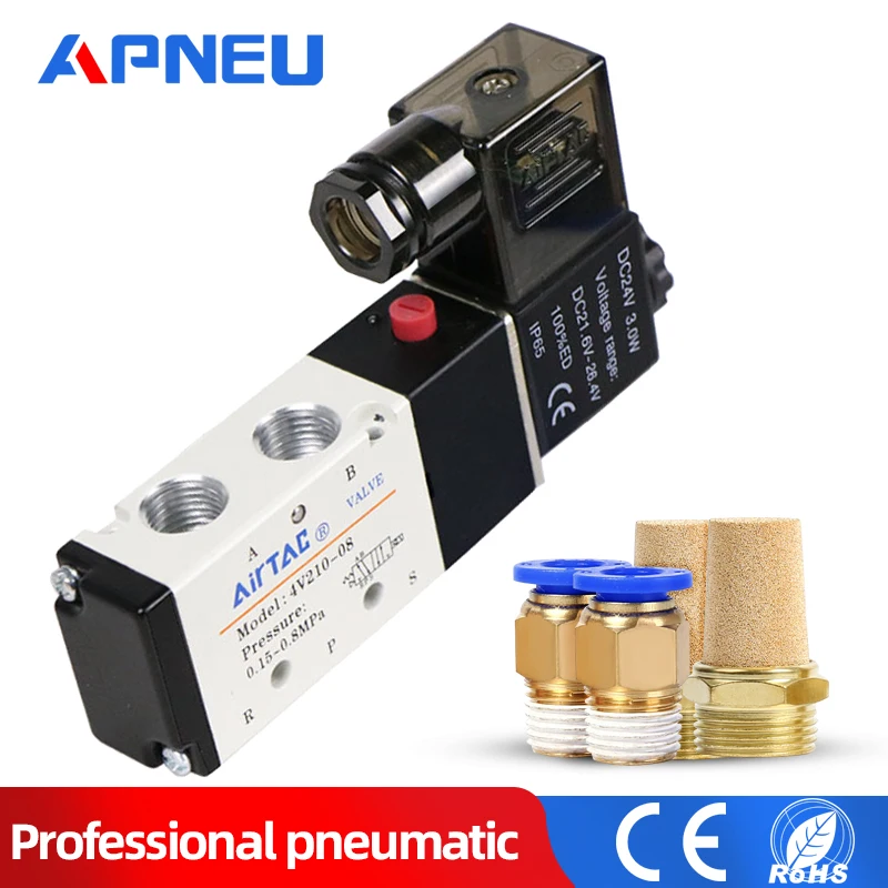 Compressor Accessories Fitting Single Coil 2 Position 5 Way Pneumatic Solenoid Valve 4v210-08 12V 24V 110V 220V
Compressor Accessories Fitting Single Coil 2 Position 5 Way Pneumatic Solenoid Valve 4v210-08 12V 24V 110V 220V