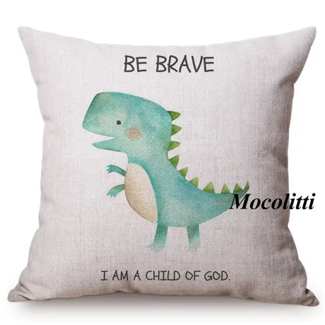 Cute Dinosaur Nordic Watercolor Cartoon Painting Kid's Nursery Art Room Decoration Throw Pillow Case Cotton Linen Cushion Cover M139-6