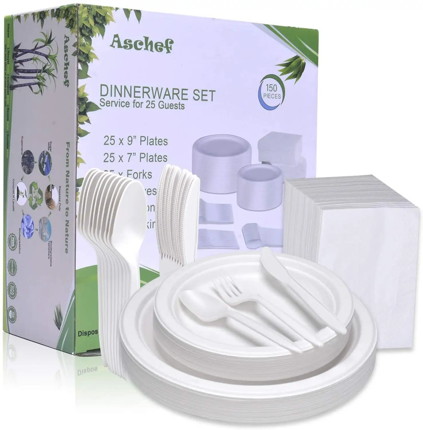 Biodegradable Disposable Plates Pack of 25 Tableware Set 150 Pieces Table Service for Birthday Party Camping
Biodegradable Disposable Plates Pack of 25 Tableware Set 150 Pieces Table Service for Birthday Party Camping
