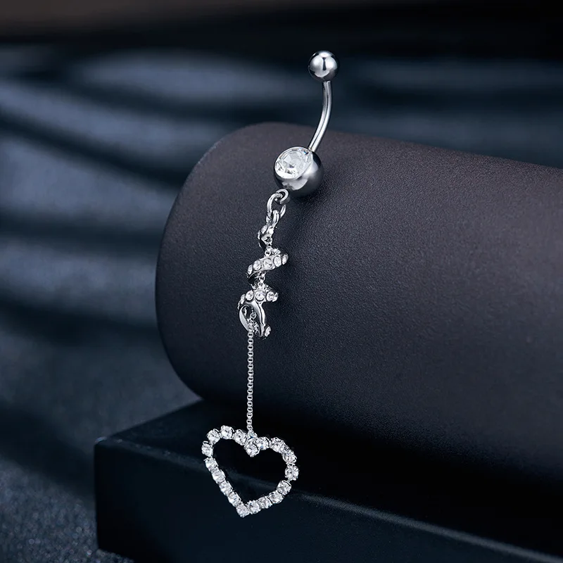 Фото Пикантные висячие кольца для пупка в форме сердца Пирсинг живота с кристаллами