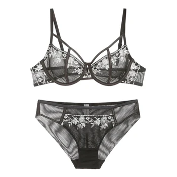 Lace Ultra Thin Transparent Embroidery Bra and Panties Set Hollow Out Bandage Sexy Underwear with Stones Women Lingerie 2020 New 
Lace Ultra Thin Transparent Embroidery Bra and Panties Set Hollow Out Bandage Sexy Underwear with Stones Women Lingerie 2020 New