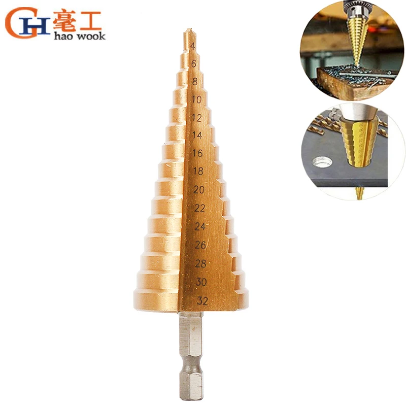 4-32MM-HSS-4241-Hex-Shank-Tapered-Titanium-Step-Stepped-Cone-Drill-Bit-Metal-Hole-Cutter (1)