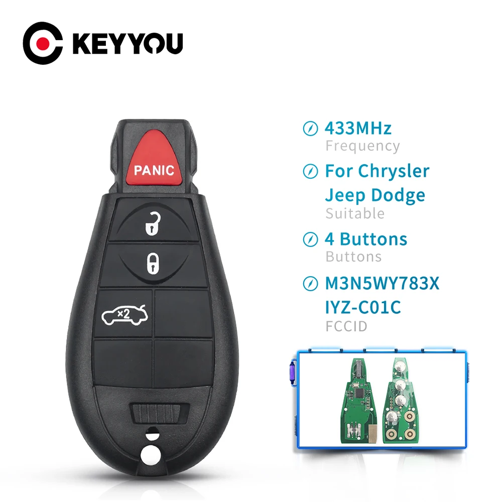 KEYYOU 10pcs M3N5WY783X IYZ-C01C 3+1 4 Buttons Smart Remote Control Key Fob 433Mhz For Dodge Jeep Chrysler 300 Charger Magnum
KEYYOU 10pcs M3N5WY783X IYZ-C01C 3+1 4 Buttons Smart Remote Control Key Fob 433Mhz For Dodge Jeep Chrysler 300 Charger Magnum