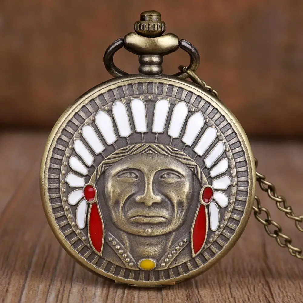 New Fashion Pocket Watches Ancient Indian Old Man Portrait Quartz Bronze Pendant Necklace Chain Souvenir Gifts | Наручные часы