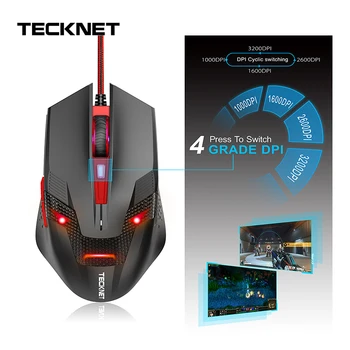 TeckNet Professional Gamer Mice 2000 DPI Wired Gaming Mouse 6 Button LED Optical USB Computer Mouse For Computer Laptop