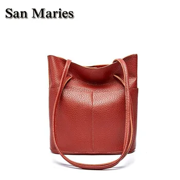 

San Maries Vintage Handbags For Women Genuine Leather Shoulder Bag Female Hobos Bag Ladies Tote 2020 Designer Bucket Purses