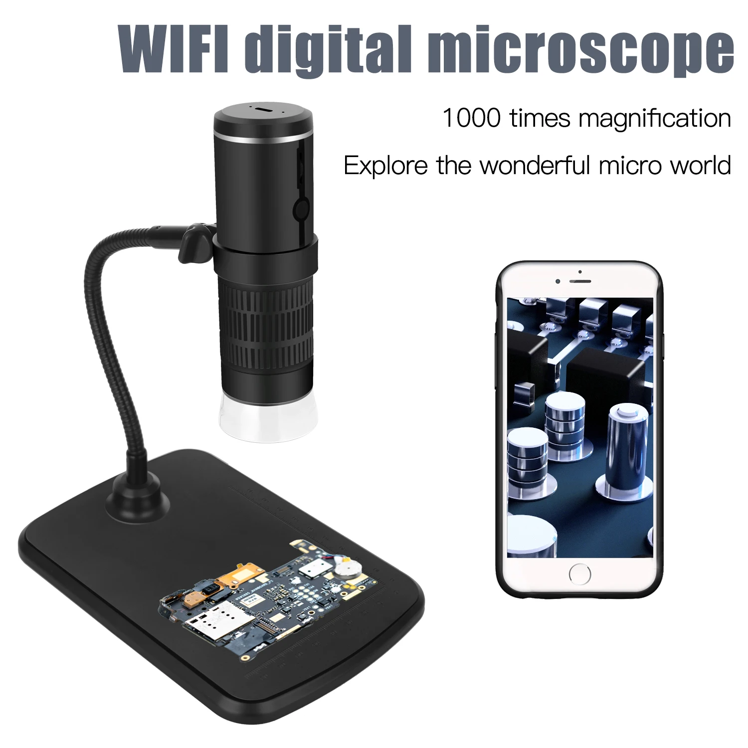 1000X WiFi Digital Microscope 8 LED USB Electronic Magnifier Portable HD 1080P Microscope Endoscope for iOS Android with Stand
1000X WiFi Digital Microscope 8 LED USB Electronic Magnifier Portable HD 1080P Microscope Endoscope for iOS Android with Stand