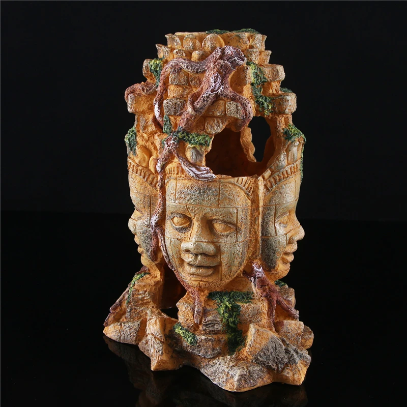 2 New Aquarium Decoration Under Water Grass Landscaping Resin Skull Reptile Ornaments Four-Faced Buddha Evasion House Hidden Room