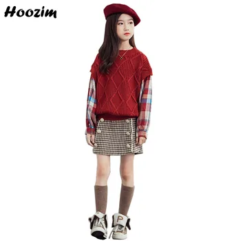 Girls Clothing Set 4-13 Years Burgundy Cotton Crochet Fake Designer Sweater + Front Button Mini Skirt Set Teens Suit For Girls
Girls Clothing Set 4-13 Years Burgundy Cotton Crochet Fake Designer Sweater + Front Button Mini Skirt Set Teens Suit For Girls