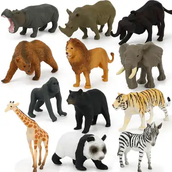 

12 Pcs Wild Zoo Farm African Savanna Lion Gorilla Bear Rhinoceros Hippo Elephant Panda Zebra Giraffe Model Toys Children Gift