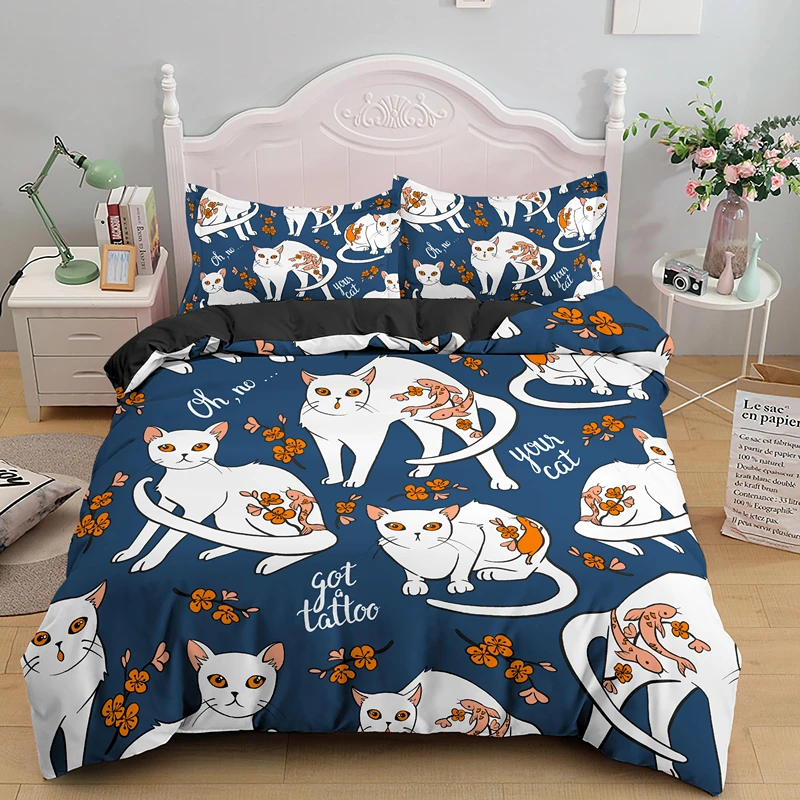 

Hippie Cat Duvet Cover With Pillowcase 2/3Pcs Luxury Bedding Set Quilt Covers Single Queen King Size Bedclothes Home Textile