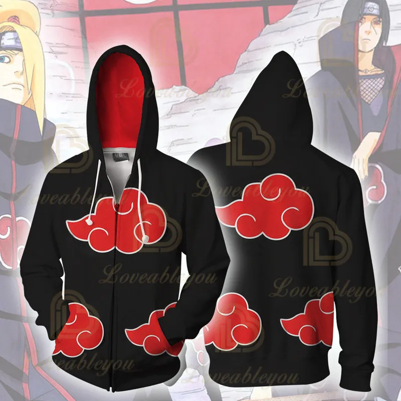 Героя аниме Наруто Толстовка Косплэй костюм Akatsuki героя Учиха Итачи Шаринган 3D