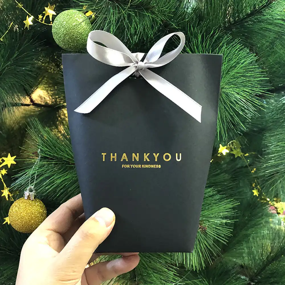 5pcs folding paper bags ribbon box thank you wedding party gift