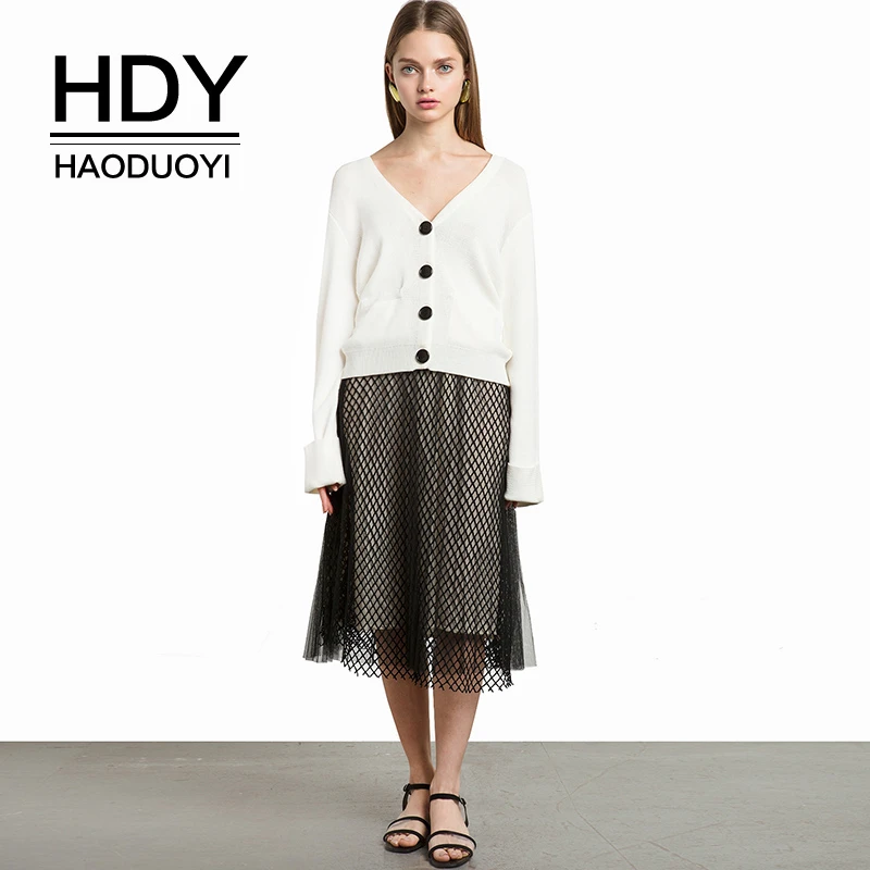 HDY Haoduoyi модный однотонный свитер женский сладкий консервативный стиль v-образный