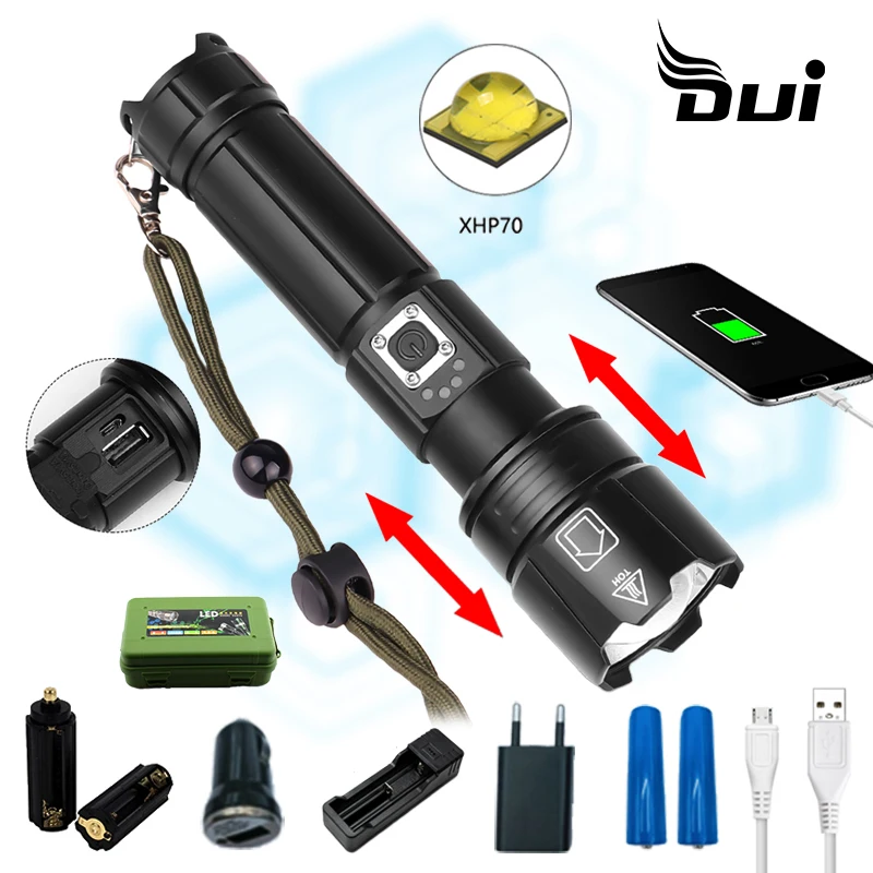 Dui Portable USB rechargeable camping powerful flashlight Adjustable focus zoomable led lamp 18650 Battery handheld torch
Dui Portable USB rechargeable camping powerful flashlight Adjustable focus zoomable led lamp 18650 Battery handheld torch
