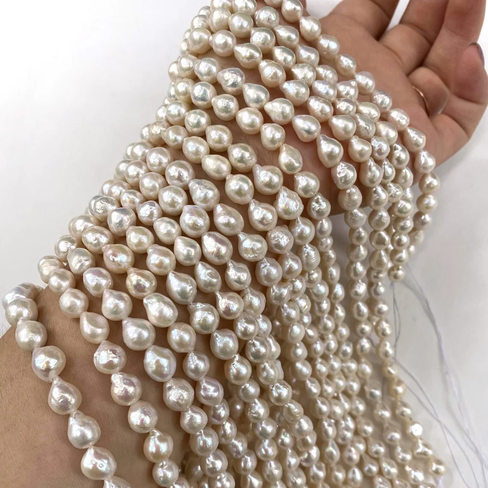 

Natural Freshwater White Pearl Beads Irregular 8-9mm Baroque Pearls for Jewelry Making DIY Charm Bracelet Necklace 14'' Strand
