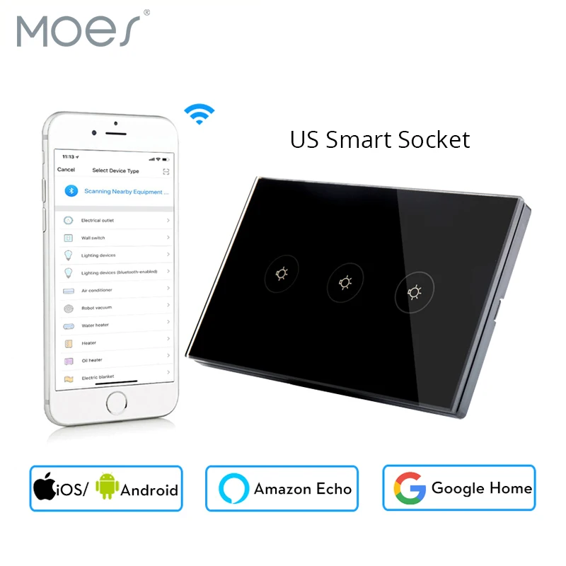 Black Wifi Smart Wall Switch Socket US Standard 3 Gang Glass Panel APP Remote Control No Hub Required for Smart Life AC 100-240V
Black Wifi Smart Wall Switch Socket US Standard 3 Gang Glass Panel APP Remote Control No Hub Required for Smart Life AC 100-240V