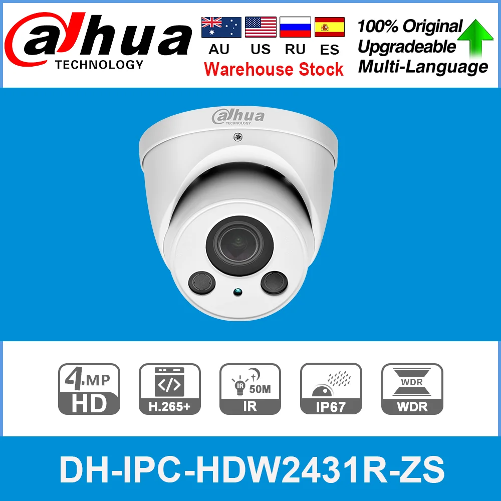 Dahua оригинальная 4MP IPC HDW2431R ZS IR Eyeball сетевая камера 50M Poe 2 7 ~ 13 5 мм варифокальный объектив IP камера|Камеры