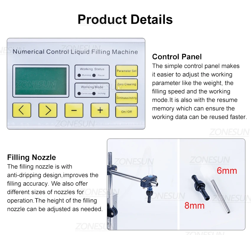 ZONEPACK ZS-MP231W Semi-automatic Liquid Filling and Weighing Machine Essential Oil Milk Juice Water Bottle Filler Magnetic Pump