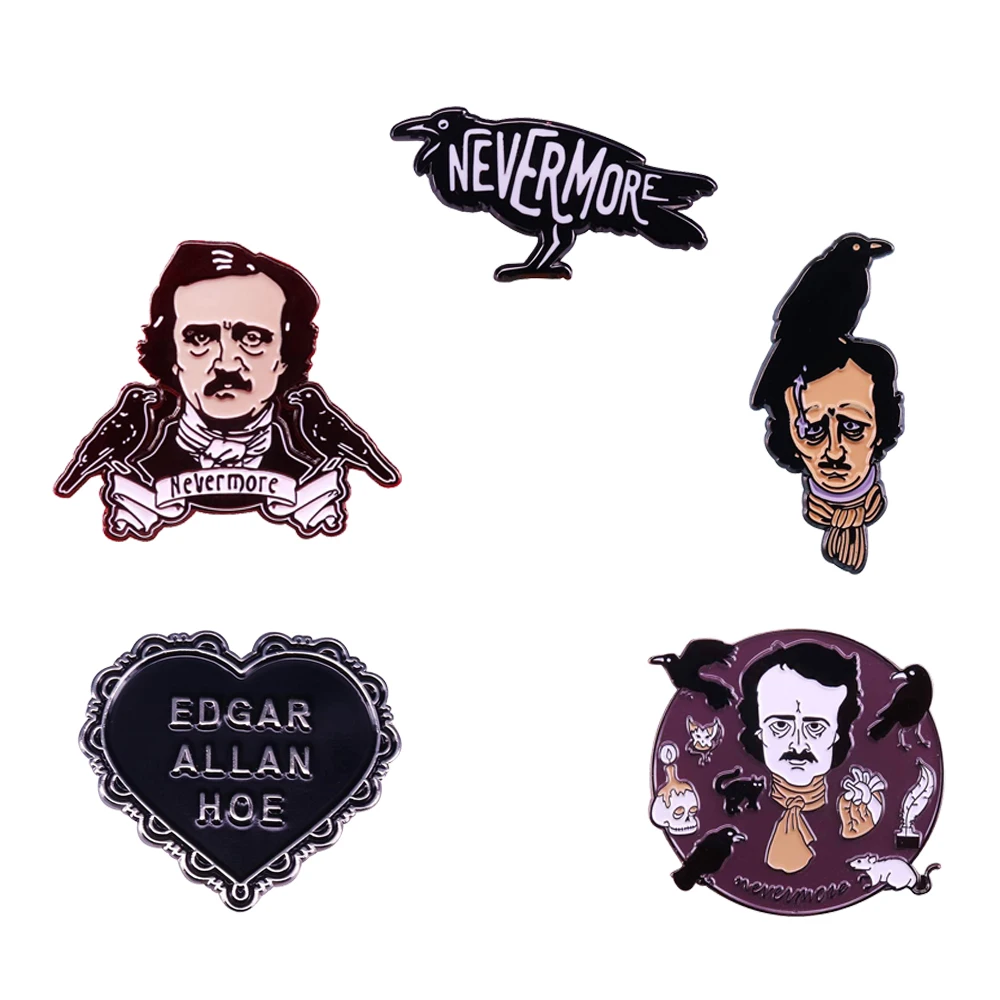Эмалированная булавка Эдгара Аллана Poe с вороном Nevermore Готическая страшная