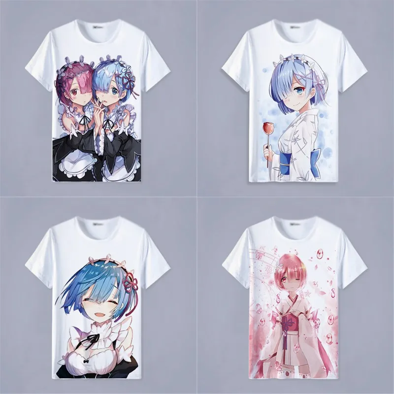 1pcs Anime Re:Life in A Different World from Zero Ram Rem Printed Unisex Short Sleeve T-shirt Cosplay Costume Women Men Gift |