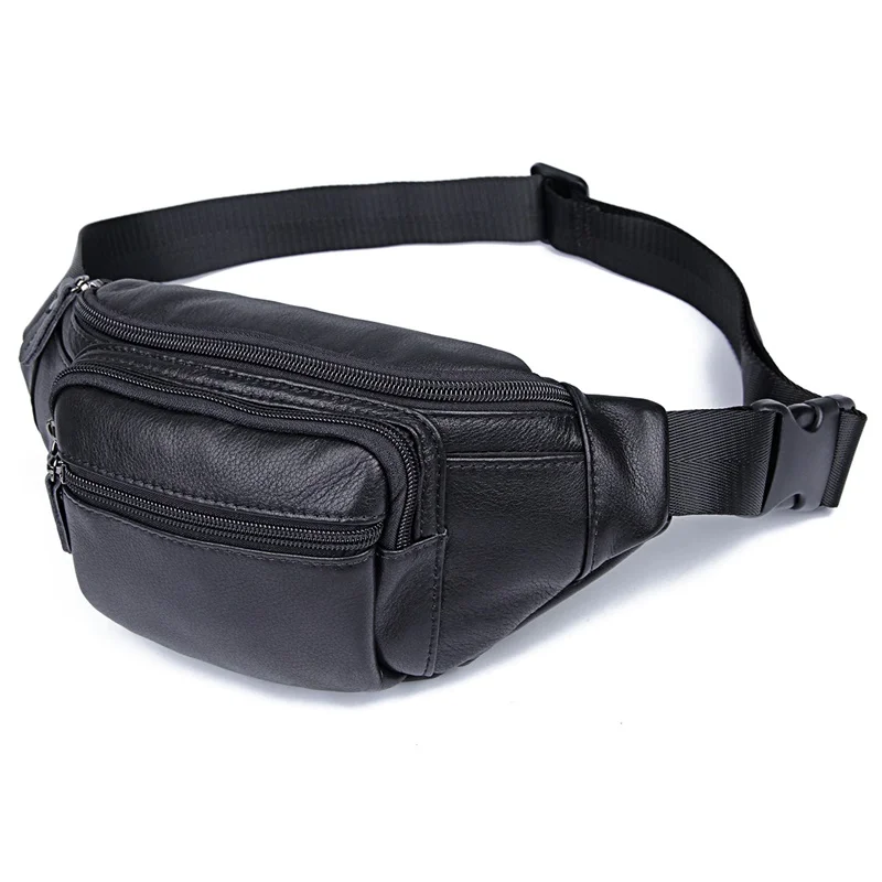 

Men Oil Wax Genuine Leather Fanny Pack Vintage Casual Travel Cell/Mobile Phone Sling Chest Bag Male Waist Bag- 2 Size Choose