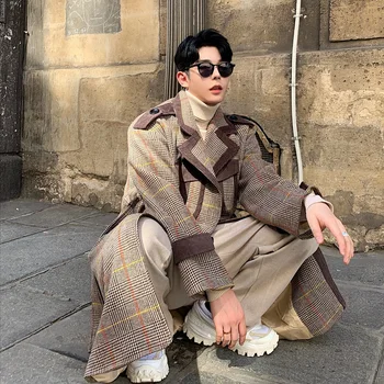 Men Autumn Winter Plaid Splice Double Breasted Long Wool Jacket Trench Coat Male Vintage Streetwear Thick Overcoat Outerwear 
Men Autumn Winter Plaid Splice Double Breasted Long Wool Jacket Trench Coat Male Vintage Streetwear Thick Overcoat Outerwear