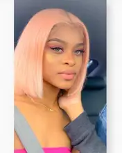 Fashion-Peluca de cabello humano con cierre frontal para mujer, pelo Remy Color rubio, Morado, rosa, prearrancado, barata, parte Bob corto, 180% T