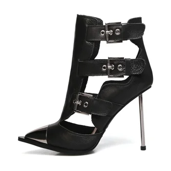 Women Cut Out Ankle Booties Thin High Heel Pointed Toe Runway Shoes Buckle Decor Metal Toe Cow Genuine Leather Top Quality Shoes
Women Cut Out Ankle Booties Thin High Heel Pointed Toe Runway Shoes Buckle Decor Metal Toe Cow Genuine Leather Top Quality Shoes