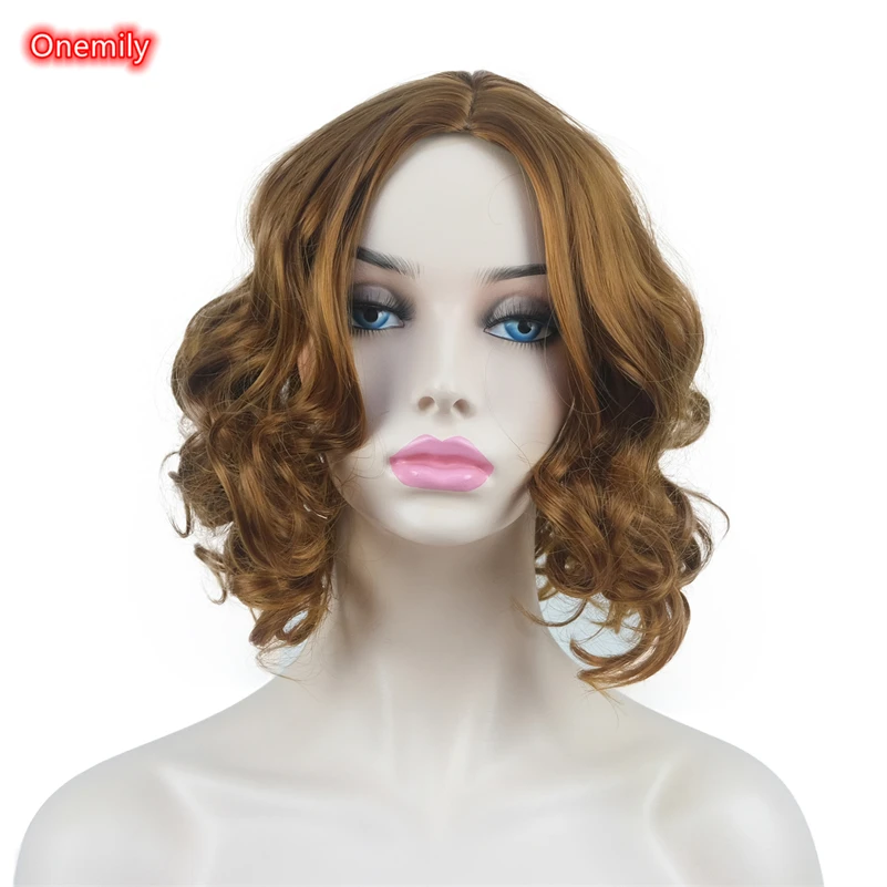

Onemily Short Wavy Layered Shaggy Soft Wig Heat Resistant Fiber Synthetic Natural Looking Silky Auburn Wigs for Daily Wear