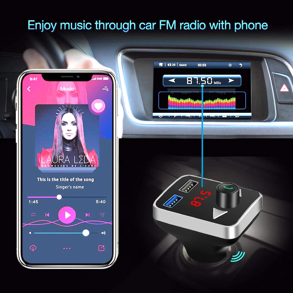 

Car Bluetooth FM Transmitter Modulator 3.1A Dual USB Ports Car Charger MP3 Player Wireless Audio Receiver Handfree Kit