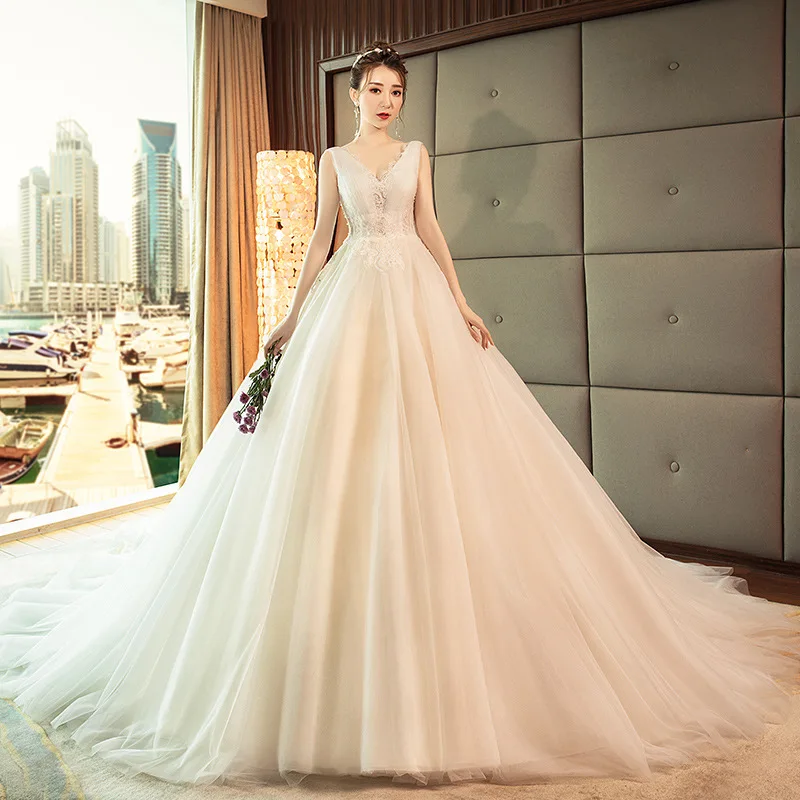 2020 Real Celebrity Dresses Double Shoulder Wedding Dress Female 2020 New Simple Princess Large Size Bride Slim Dream Big Tail
2020 Real Celebrity Dresses Double Shoulder Wedding Dress Female 2020 New Simple Princess Large Size Bride Slim Dream Big Tail