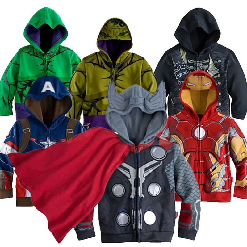 

Children's Hoodies Cartoon Avengers Marvel Superhero Iron Man Thor Hulk Captain America Spiderman Sweatshirt Boys Jacket 3-10Y
