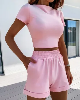 2 Piece Set Women Summer O Neck Casual Crop Top Female Clothing Tracksuit Pockets Loose Shorts Two Piece
2 Piece Set Women Summer O Neck Casual Crop Top Female Clothing Tracksuit Pockets Loose Shorts Two Piece