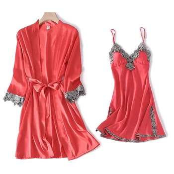Orange Red Women Satin Lace Trim Sleepwear Robe Sexy Silk Robe Gown Set Sleep Ladies Nightwear Nightdress With Chest Pads
Orange Red Women Satin Lace Trim Sleepwear Robe Sexy Silk Robe Gown Set Sleep Ladies Nightwear Nightdress With Chest Pads