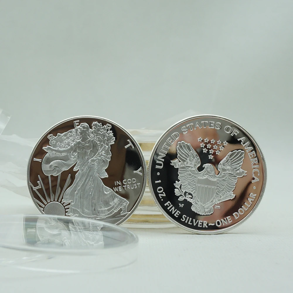

5PCS United States of America Statue of Liberty Souvenir Coin In God We Trust Eagle Pattern Silver Plated Commemorative Coin