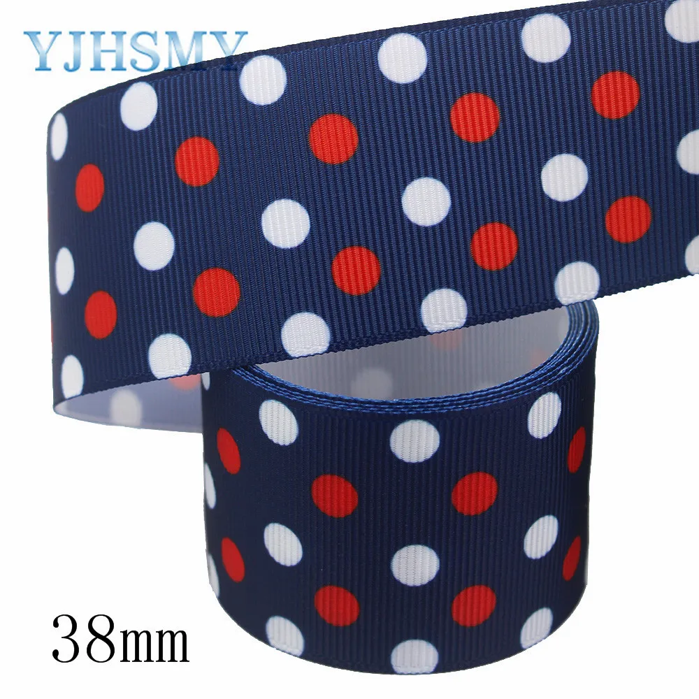 

L-20114-45,1-1/2”5yardsColored dots Printed Grosgrain Ribbon, Bowknot DIY handmade accessories decoration ribbon