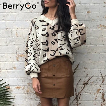 BerryGo Leopard print knitted sweater women Autumn winter female casual pullover V neck lantern sleeve streetwear ladies jumpers
BerryGo Leopard print knitted sweater women Autumn winter female casual pullover V neck lantern sleeve streetwear ladies jumpers