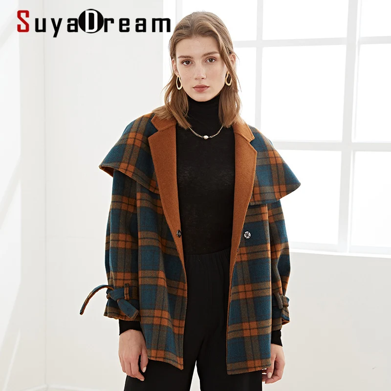 SuyaDream Handmade 80% Wool 20%Poly Women Plaid Cloak Coat England Style Check Sashes Winter Coat
SuyaDream Handmade 80% Wool 20%Poly Women Plaid Cloak Coat England Style Check Sashes Winter Coat