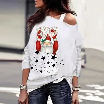 Casual Sweatshirt Women Christmas Santa Claus Print Long Sleeve One Shoulder Loose Sweatshirt
Casual Sweatshirt Women Christmas Santa Claus Print Long Sleeve One Shoulder Loose Sweatshirt