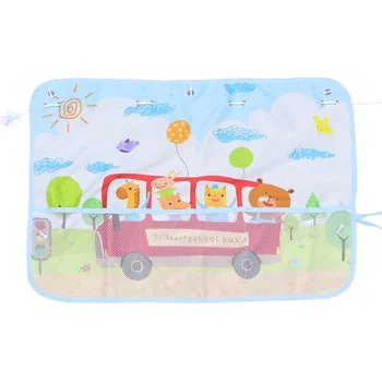 1 pc Side Window Curtain Cute School Bus Pattern Cartoon Protector Sunshade Sun Visor with Net Bag for Car