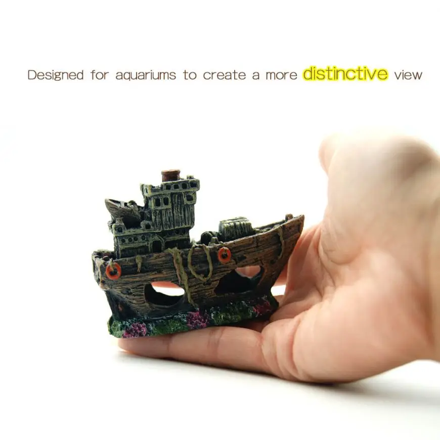 4 Decoration aquarium Aquarium Landscaping Decor Mini Shipwreck Crafts Ornaments Resin Boat Shape Fish Tank Decoration Accessories