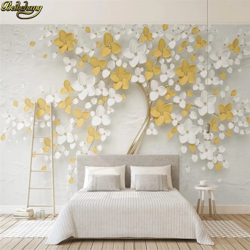 

beibehang Custom wall paper mural fresh lemon yellow 3d embossed flower simple background wall papel de parede 3d wallpaper